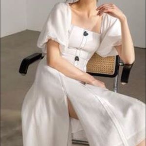 J.ING Kendra White Lantern Sleeve Midi Dress